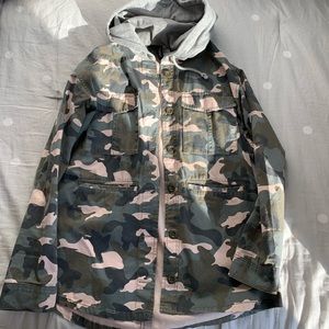 H&M Camouflage Hoodie Utility Cargo Jacket